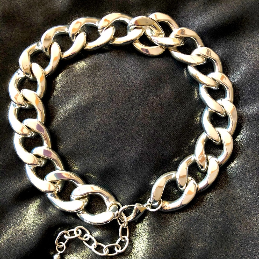 Cuban link chain choker silver